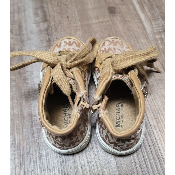 Michael Kors Lil Lauren High 2 Signature Tan w/Gold Accent Shoes Toddler Sz 6 - Picture 3 of 6